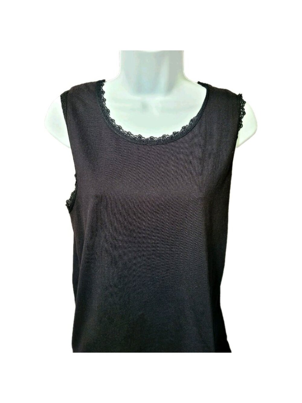Y2K Lace Trim Grunge Bella Elena Ribbed Cami Tank Top Black‎ Women’s Sz M
